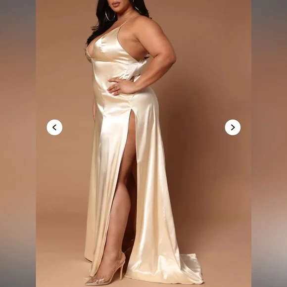 Fashion Nova l NWT Sierra High Slit Maxi Dress - Champagne 1X - Picture 2 of 11